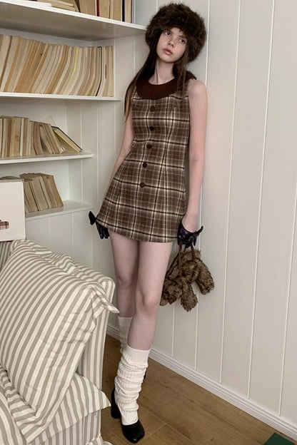 American Retro Plaid Woolen Dress