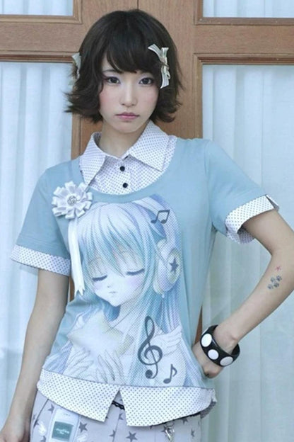 Y2K Polka Dot Fake Two-Piece Shirt