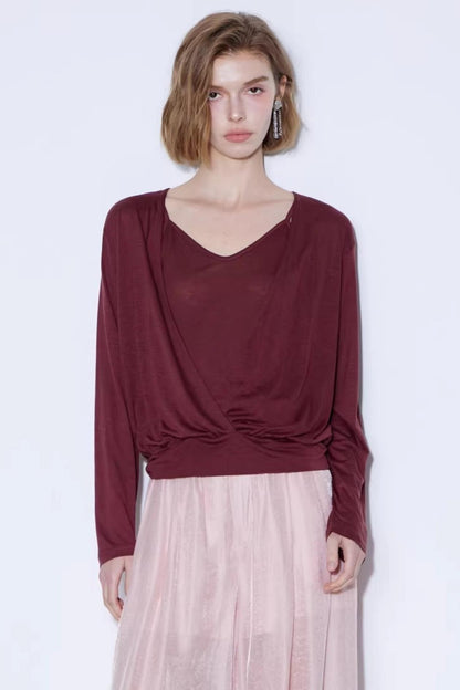 Silk Linen Crossover Blouse Set