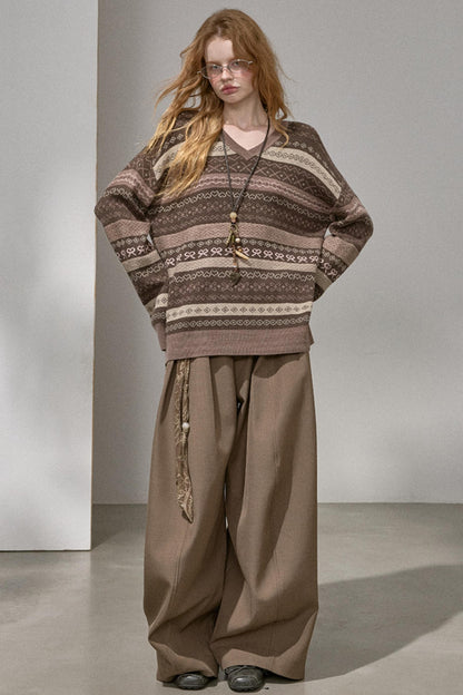 Fair Isle Jacquard V-Neck Top