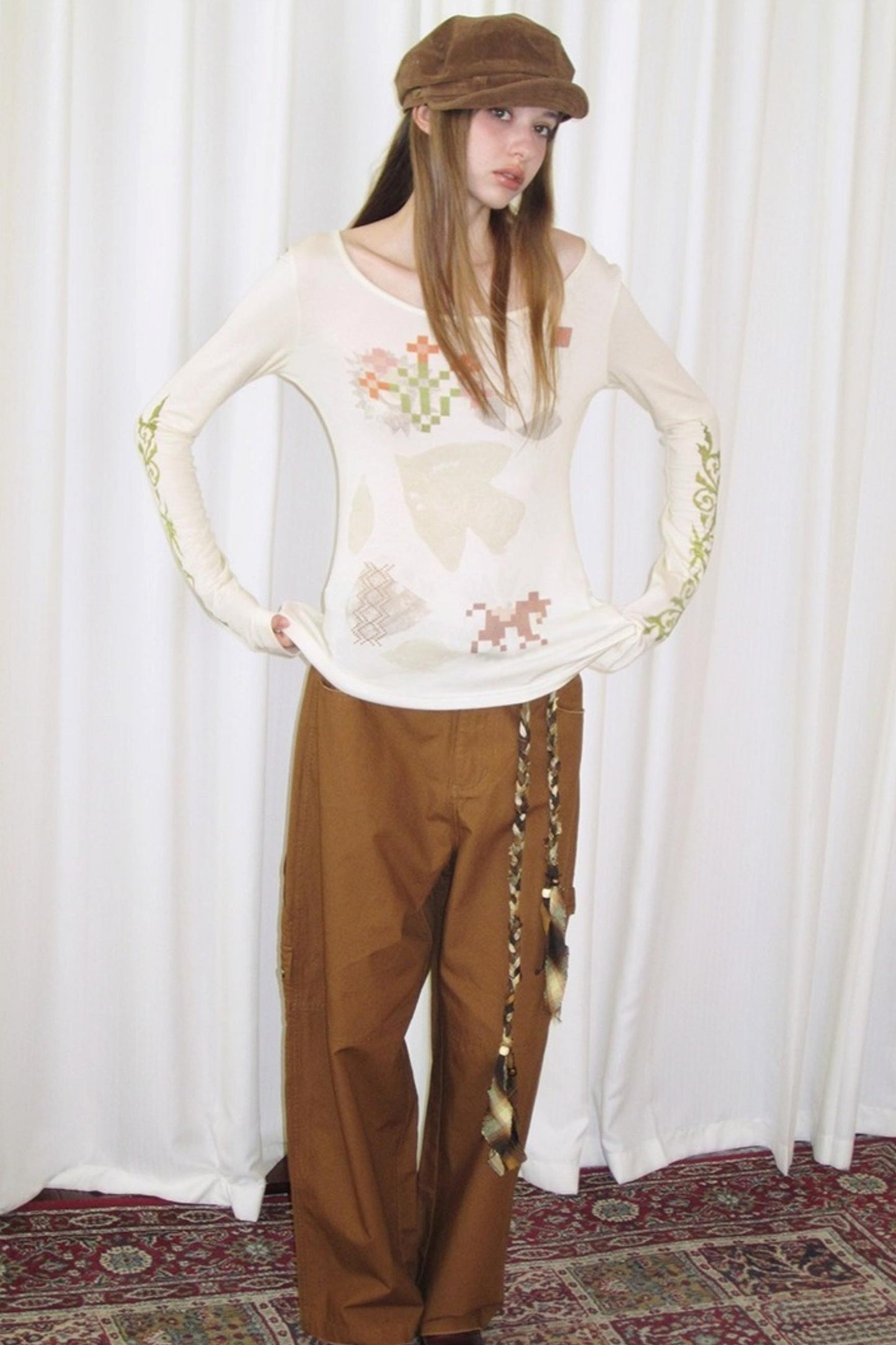 Vintage Printed U-Neck Slim T-Shirt