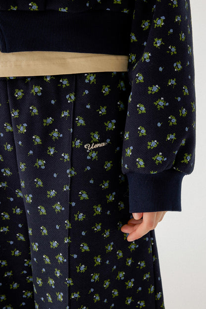 Navy Blue Floral Hooded Jacket Set-Up