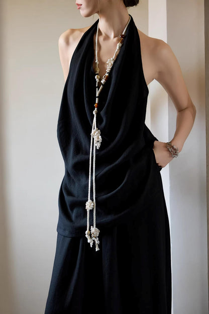 Black Beaded Halter Vest