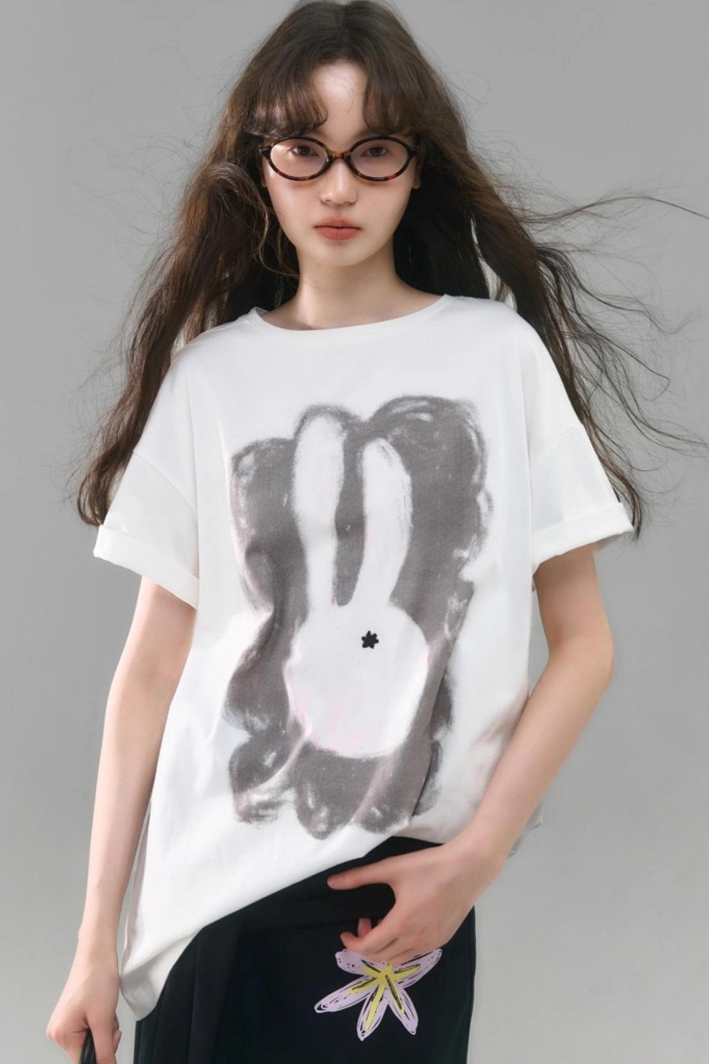 Rabbit Head Printed Cotton T-shirt