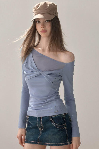 Rhinestone Twist Slim Blouse