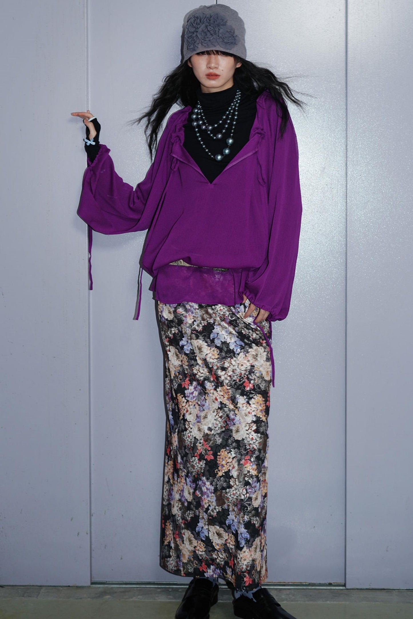 Gold Floral Pleated Skirt