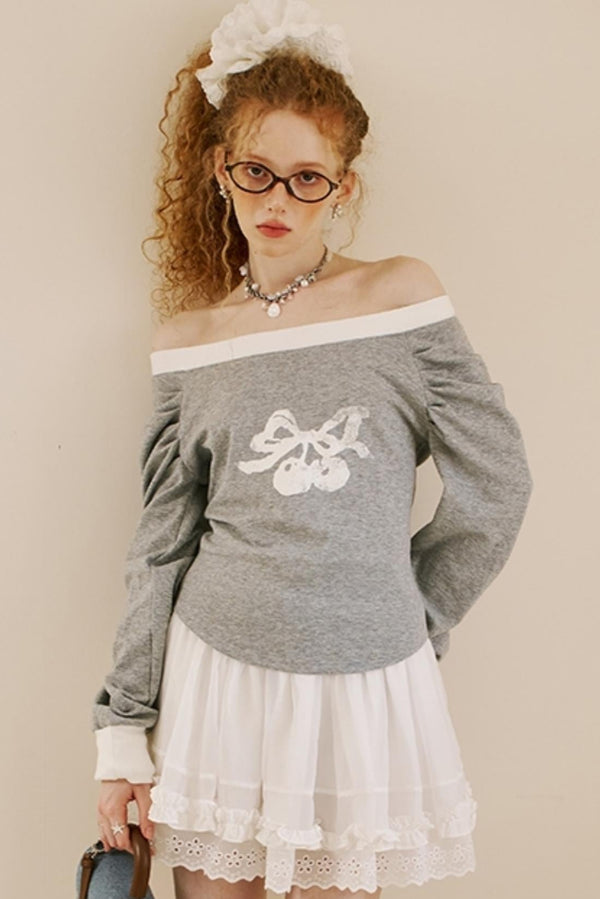 Cherry One-Shoulder Sweater