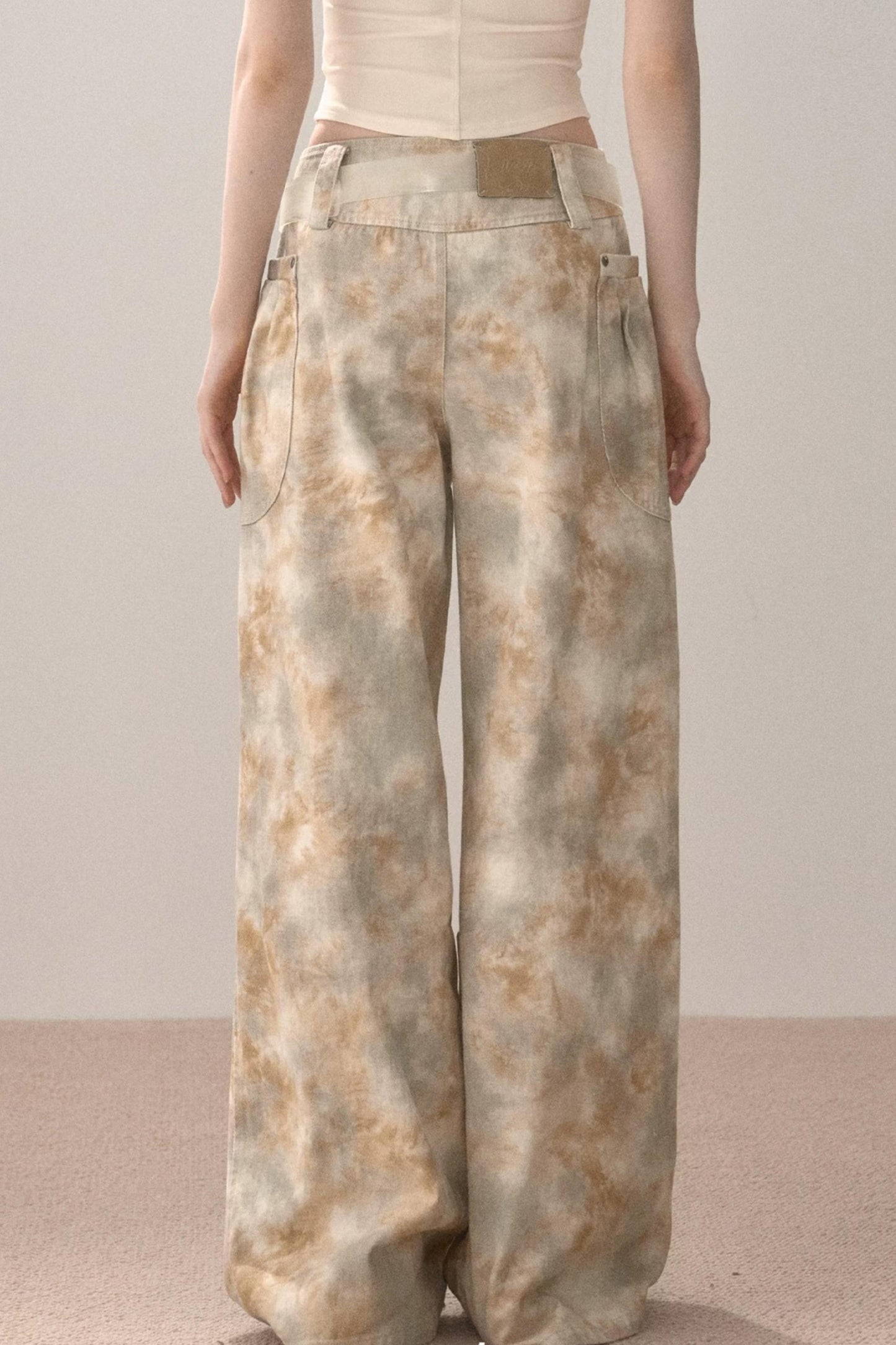 Gradient Wide-Leg Ripped Pants