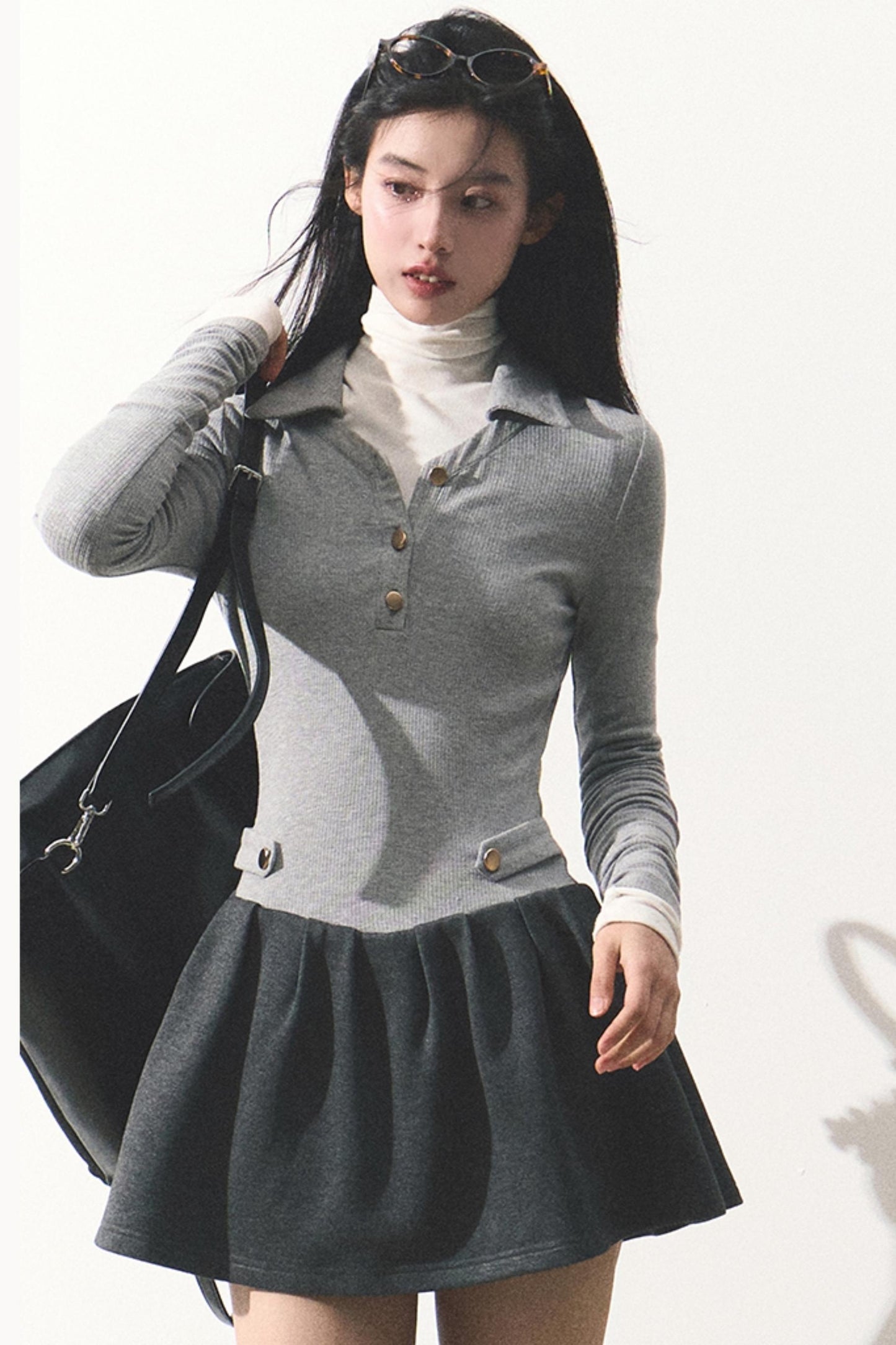 College Shirt Collar Knitted Dress