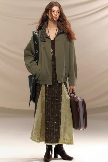 Embroidery Irregular Splicing Velvet Skirt