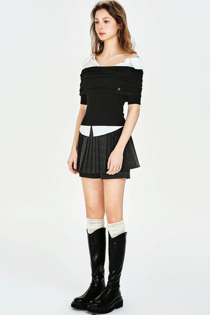 Vintage Style Off-Shoulder Knit Top