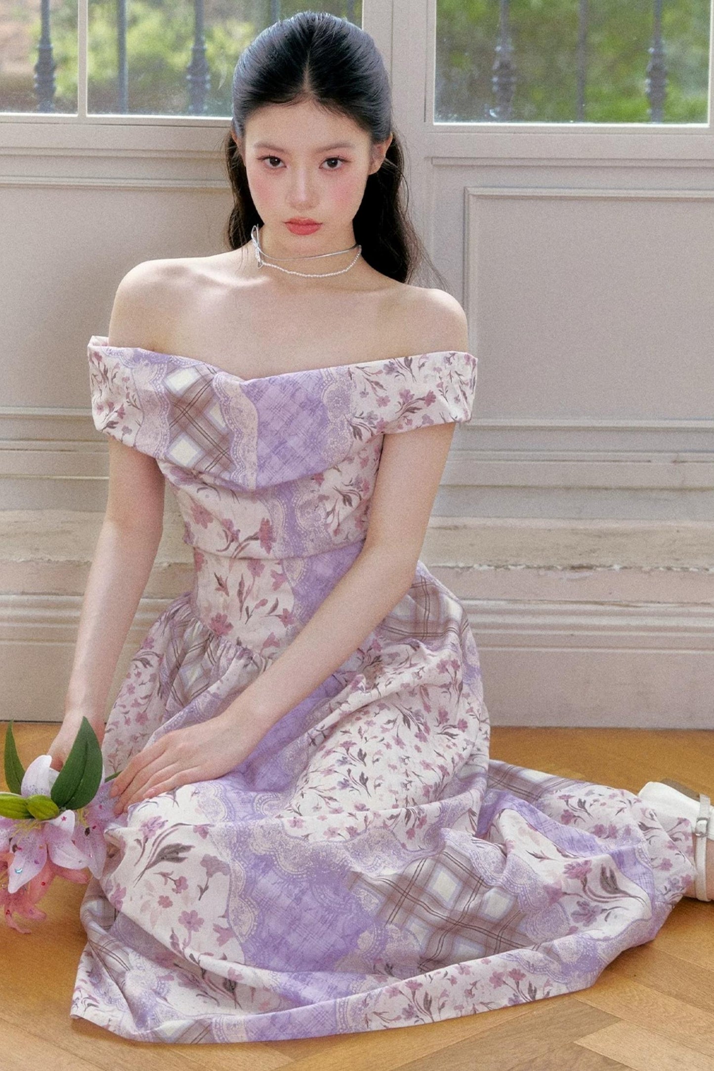 Purple Mist Off-Shoulder Dress