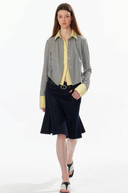 Color-Blocked Fake Two-Piece Shirt