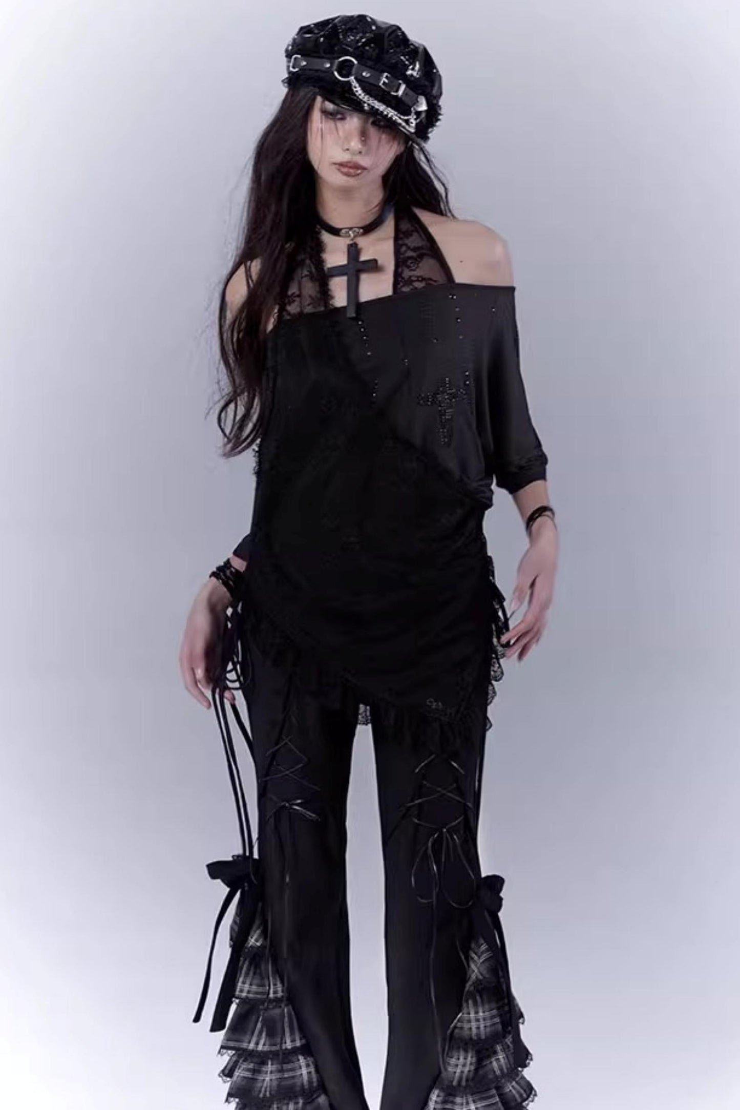 Black Lace-Trimmed Tee