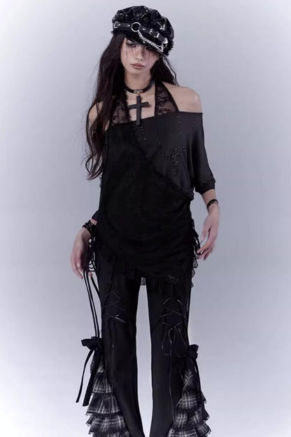 Black Lace-Trimmed Tee