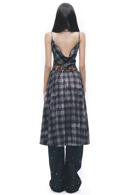 Color-Blocking Karo-Kleid im Distressed-Look