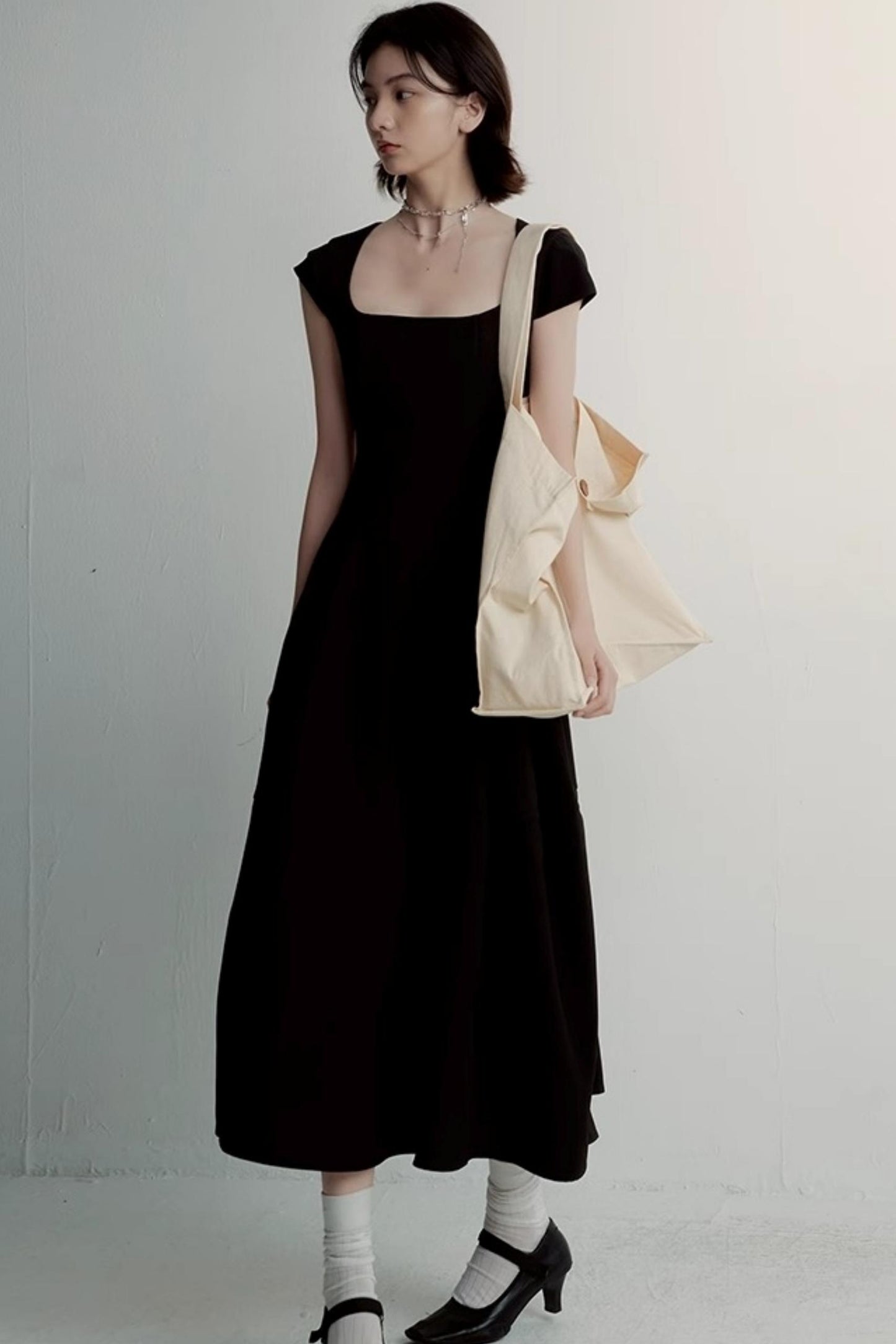 Cocoon Pleated Black Dress
