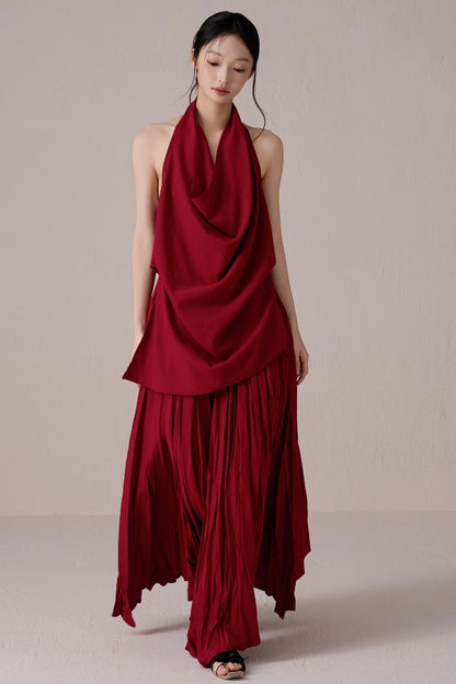 Pink Pleated A-line Skirt