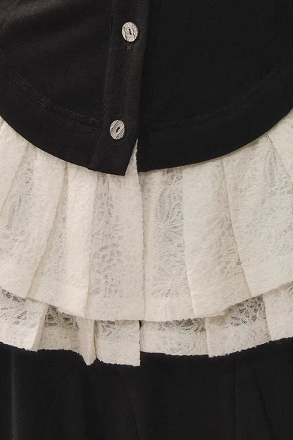 Woll-Spitze Patchwork Oberteil Rock Set