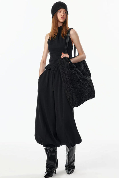 Ruffle Hem Halter Backless Top