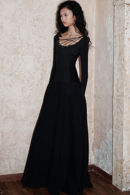 Solid Panel Cut-Out Slim Maxi Dress