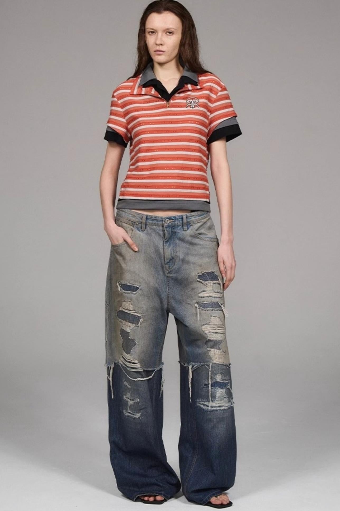 Striped Orange Polo Top