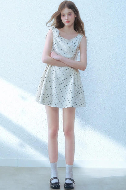 Beige Polka Dot Swing Dress