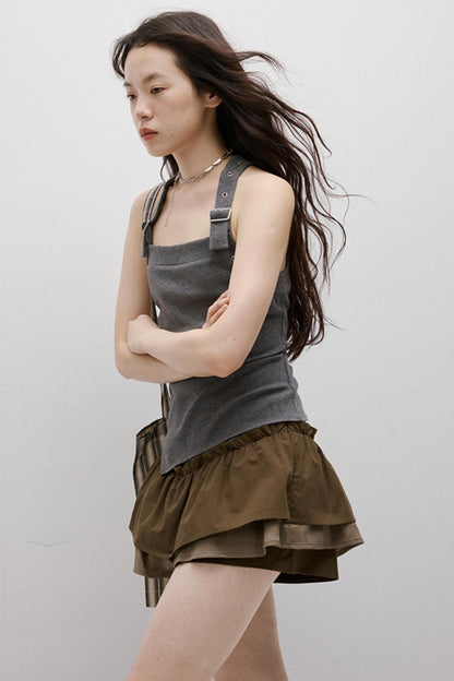 Dreamscape Stitched Brown Puffy Skirt