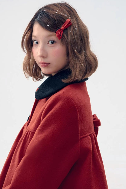 Red Bow Woolen Coat