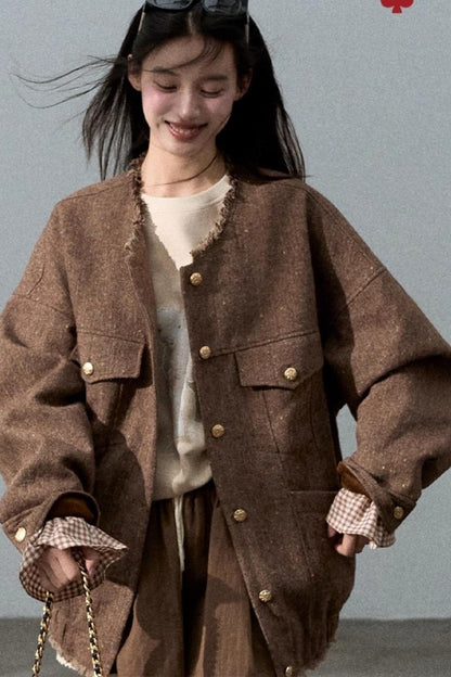 Patchwork Plaid Sweatshirt Versatile Top