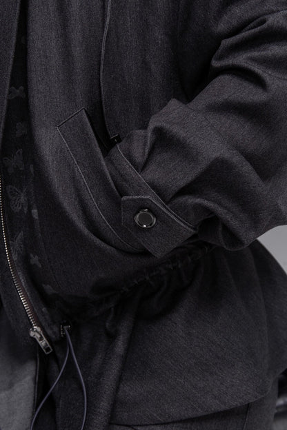 Morning Gray Patchwork Hooded Jacket Set