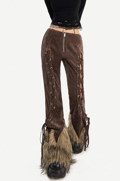 Retro Fur-Trim Corduroy Pants