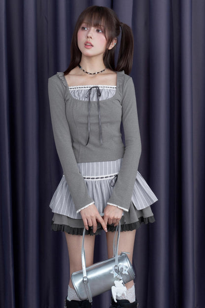 Blue Stripe Cute Skirt