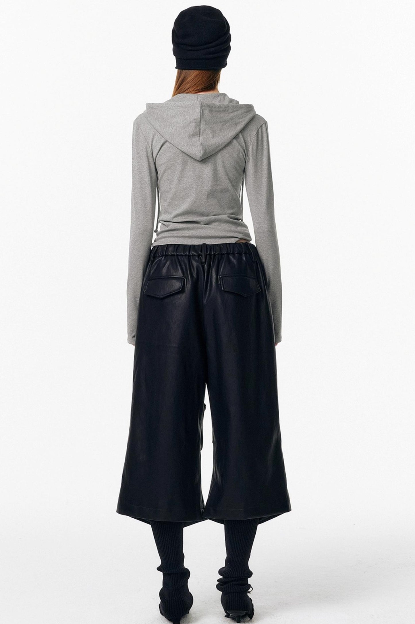 Irregular Pleated Leather Pants