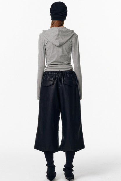 Irregular Pleated Leather Pants