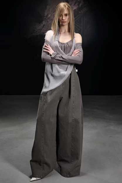 Chiffon-Patchwork-Bluse mit asymmetrischem Schnitt