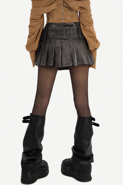 Vintage Leather Pleated Skirt