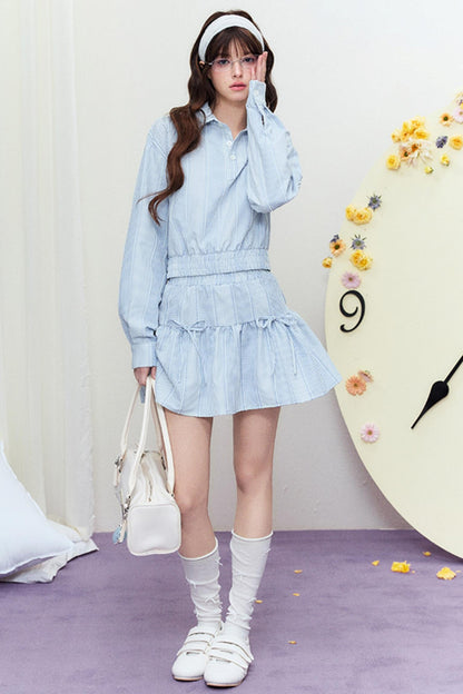 Zweiteiliger gestreifter Frühlingsanzug mit Regenschirmrock