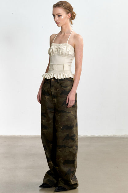 Vintage Camouflage Wide-Leg Jeans