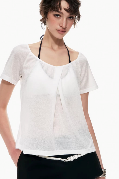 Two-Tone Linen Asymmetrical Top