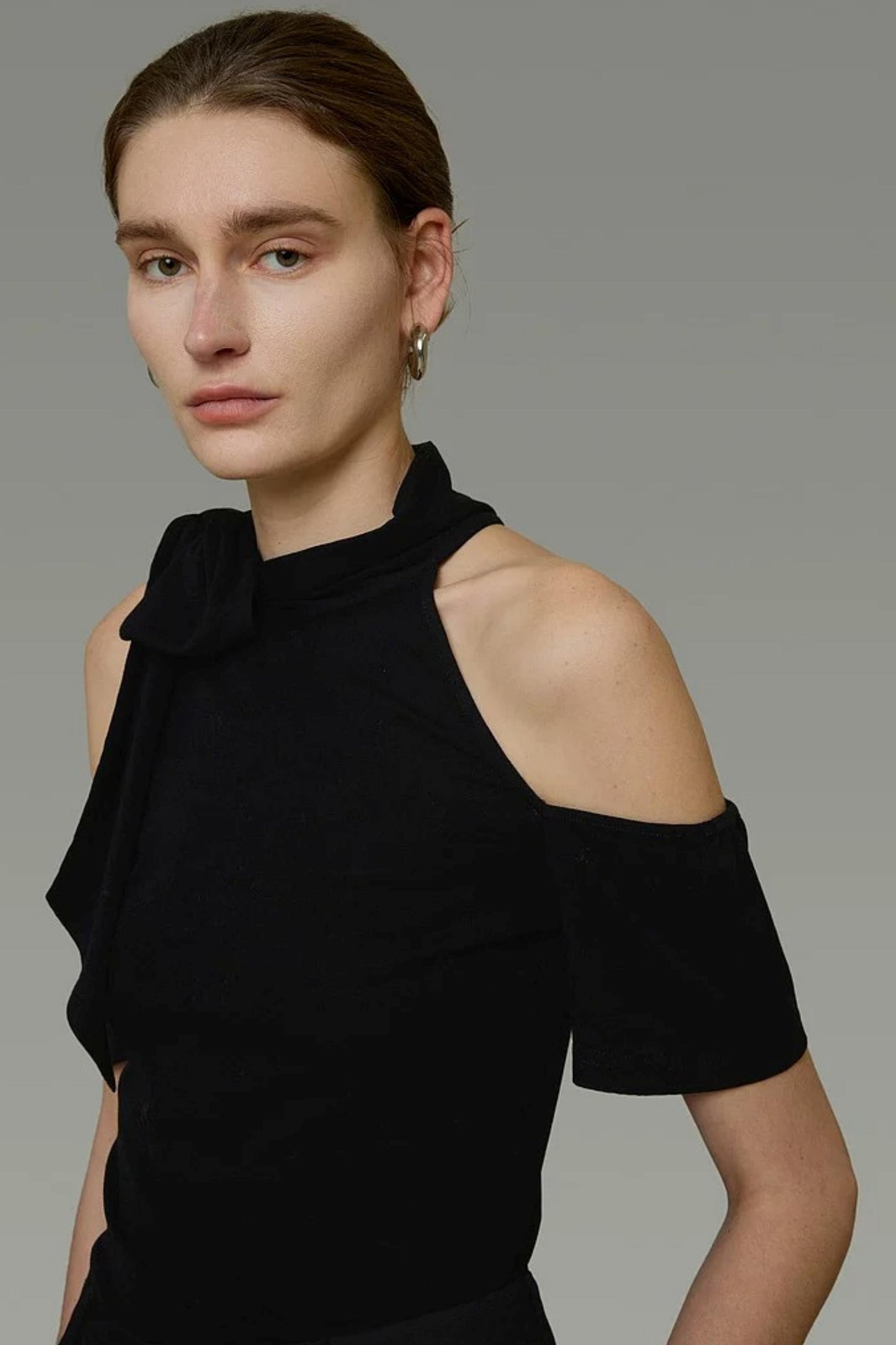 Black Knit Shoulder-Cut Top