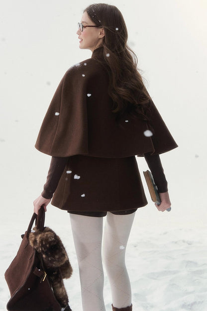 Double-Breasted Cocoa Cape Coat