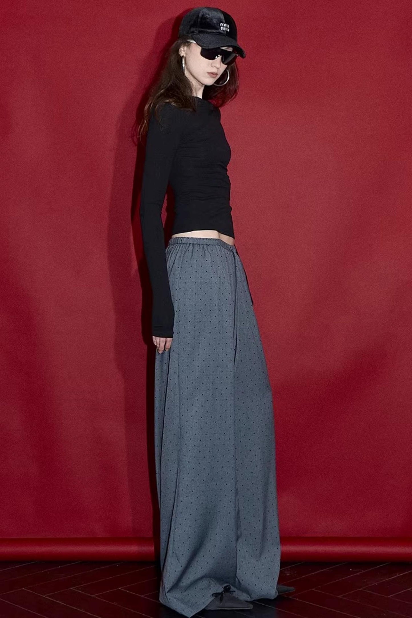 Retro Gray-Red Polka Dot Trousers