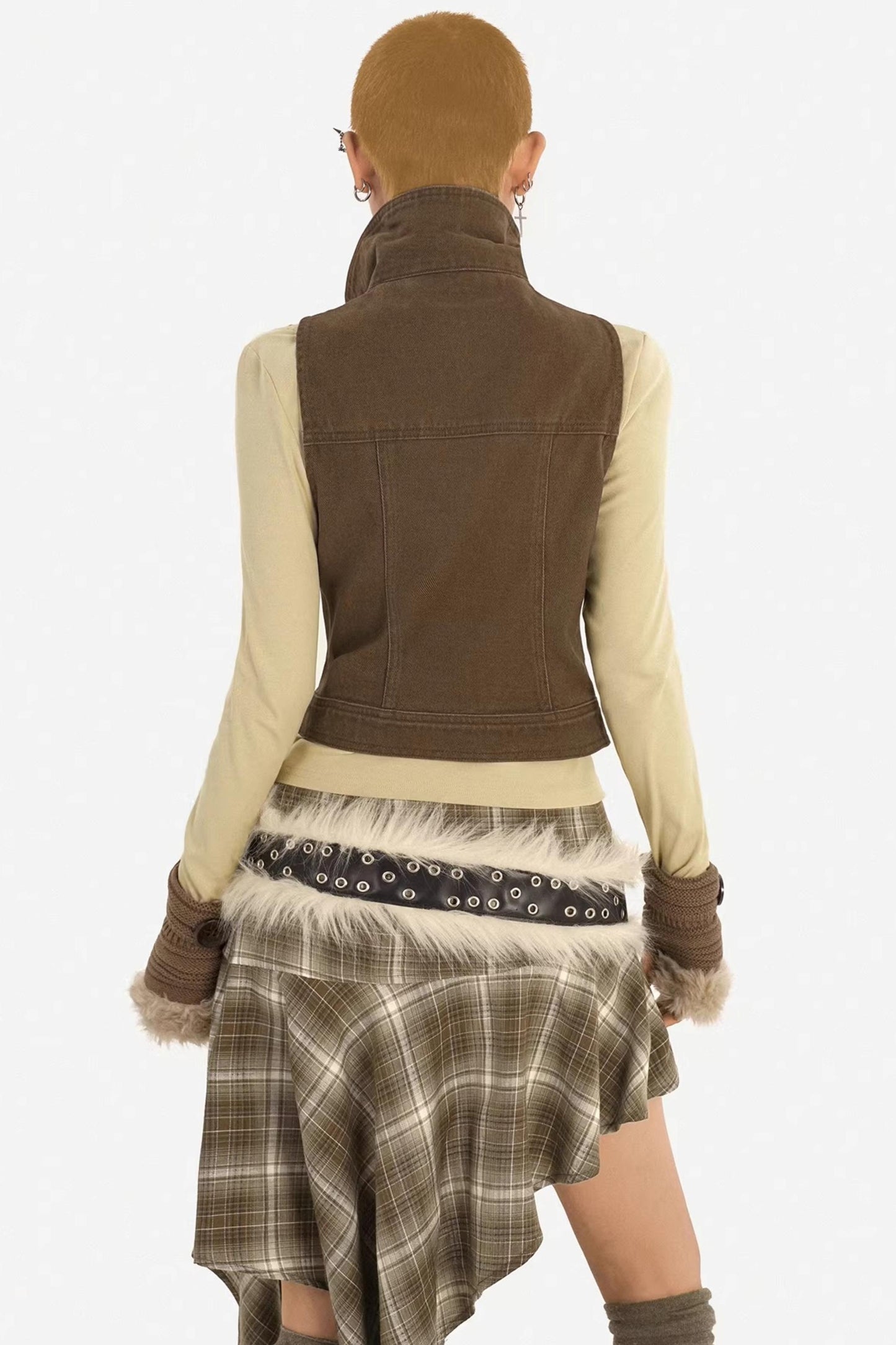 Retro Coffee Denim Vest Jacket