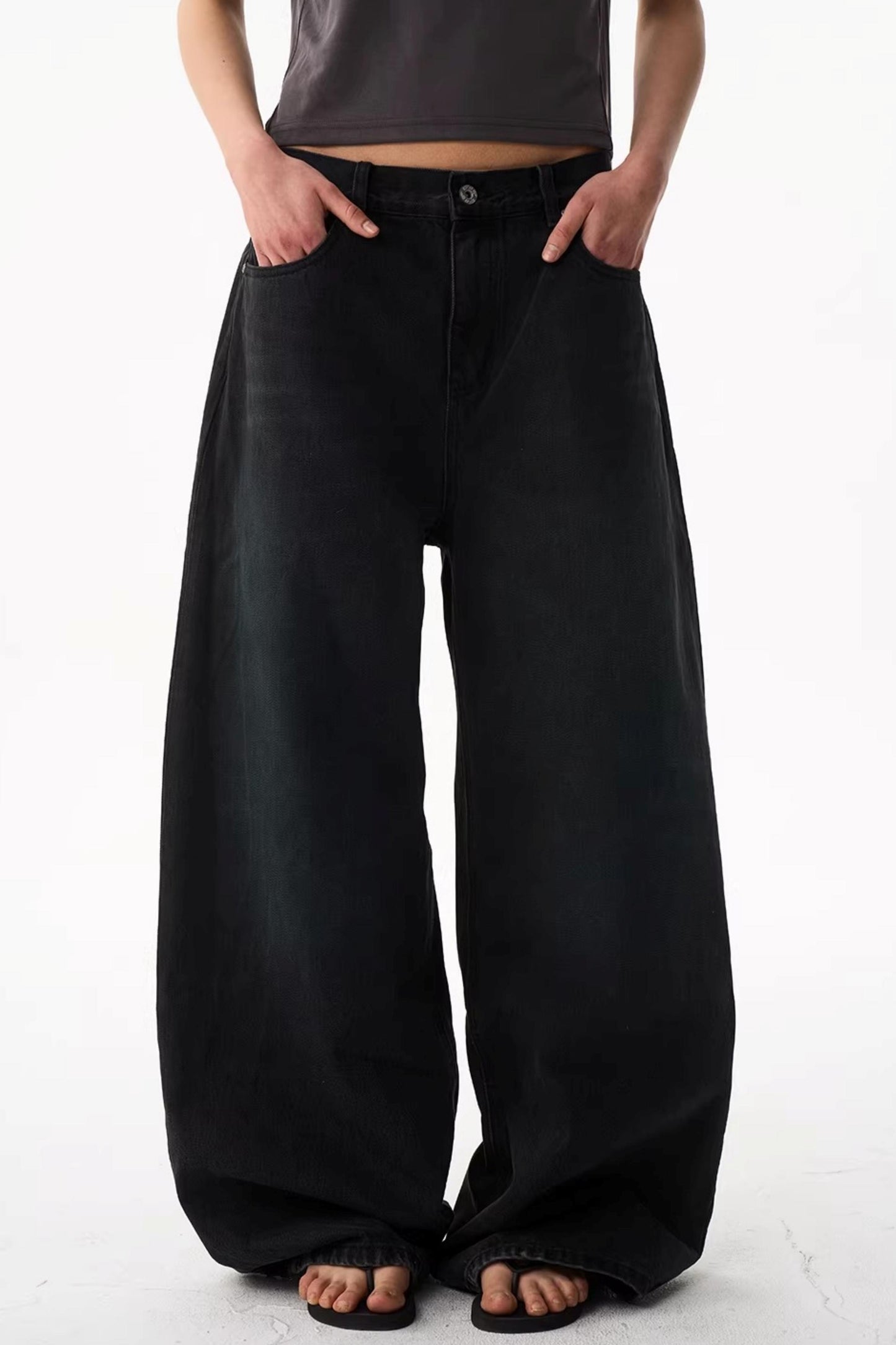 Washed Blue Wide-Leg Denim Pants
