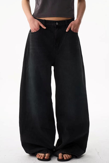 Washed Blue Wide-Leg Denim Pants