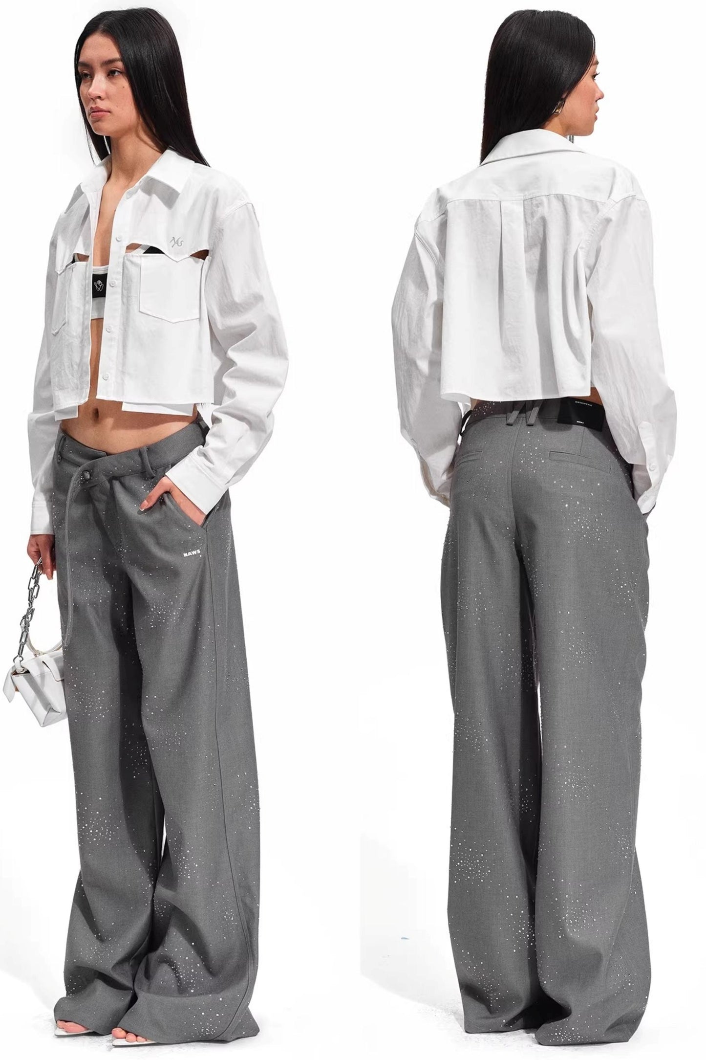 Starry Rhinestone Wide-Leg Pants