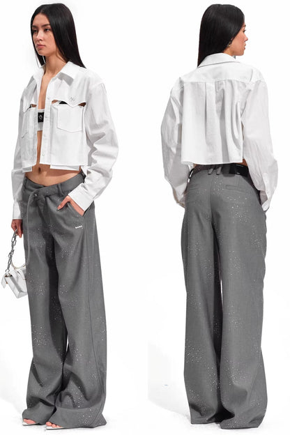 Starry Rhinestone Wide-Leg Pants