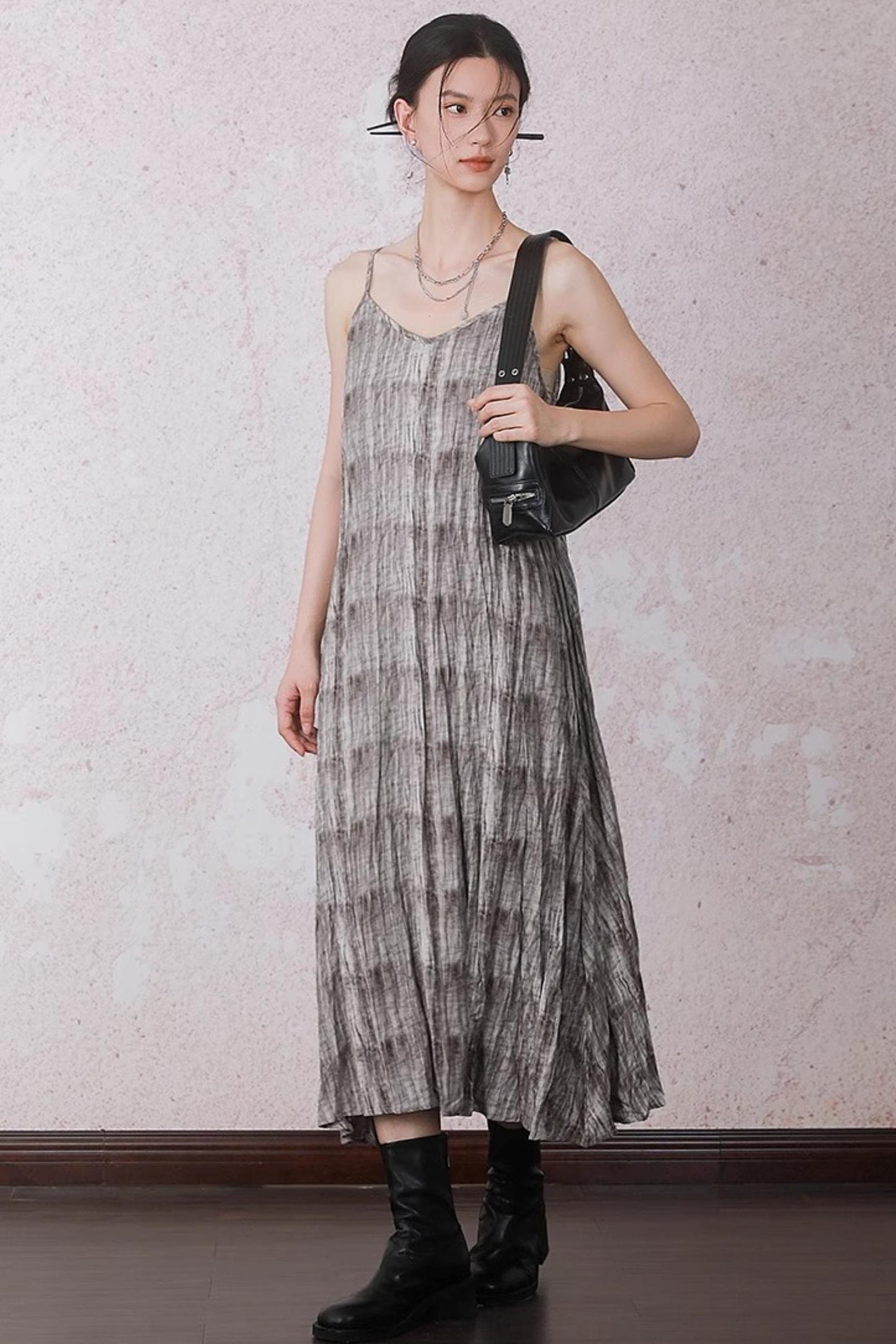 Velvet Tie-Dye Print A-Line Sundress