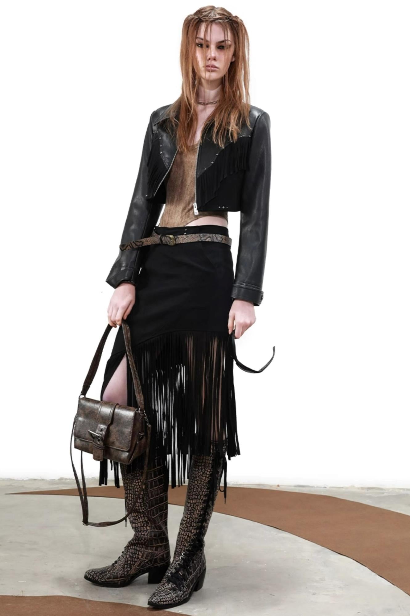 Snipe Fringe Midi Skirt